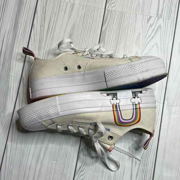 Converse Ctas Lift Ox Egret/University Red Platform Rainbow Pride - Picture 8 of 9